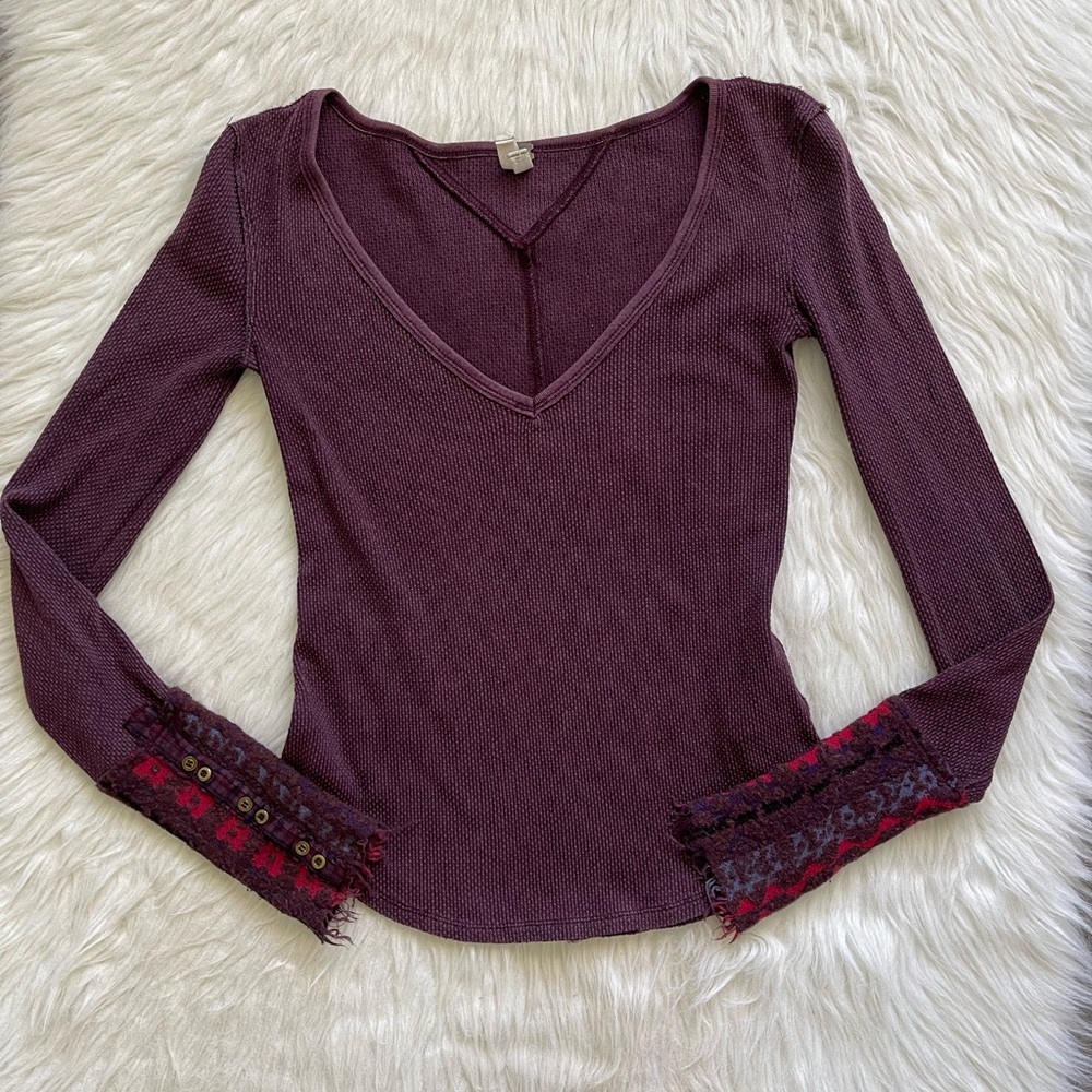Free People Art School Cuff thermal Vneck Top size XS